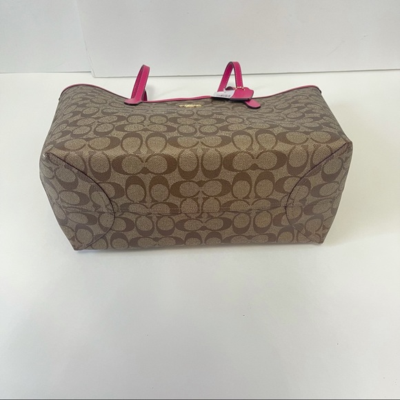 Coach City Tote In Signature Canvas Tan And Bold Pink New With Tag - Picture 6 of 11